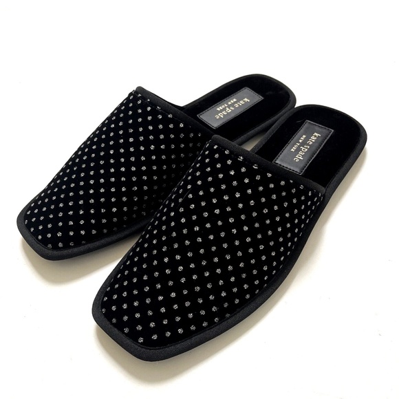NEW  kate spade new york dove velvet slipper slip on shoes in Black Glitter NIB - Picture 1 of 7